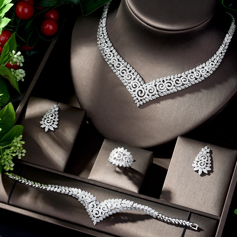 Роскошные женские украшения HIBRIDE элегантное свадебное ожерелье серьги браслет