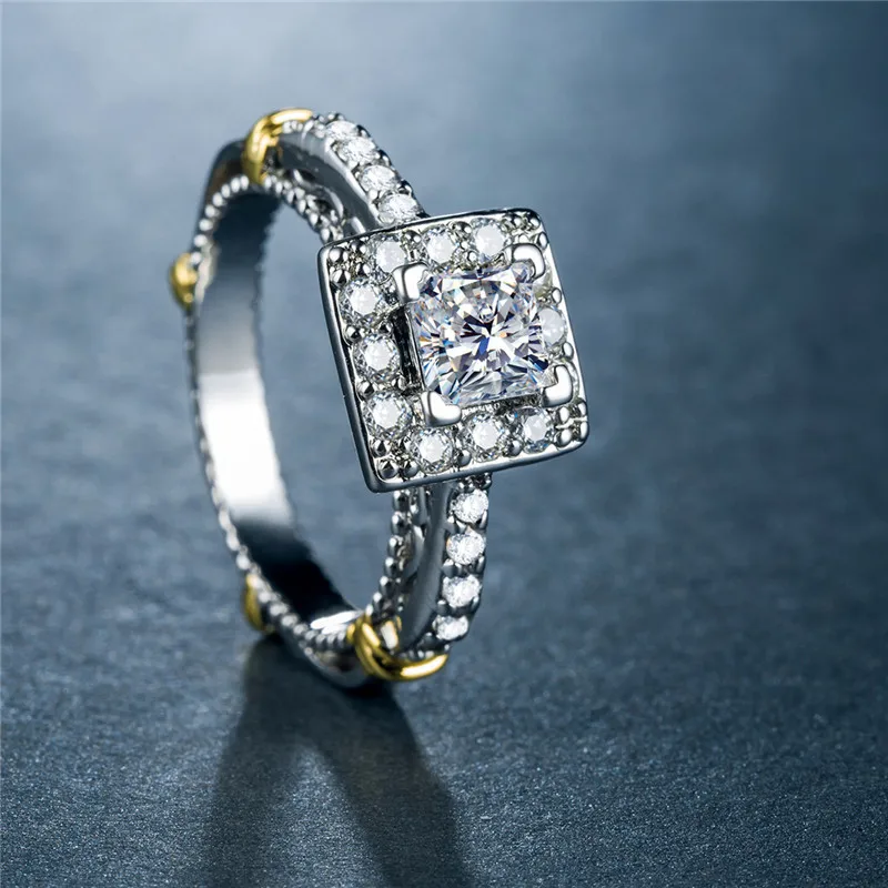 Женское Винтажное кольцо с фианитом Visisap роскошное из белого золота камнями