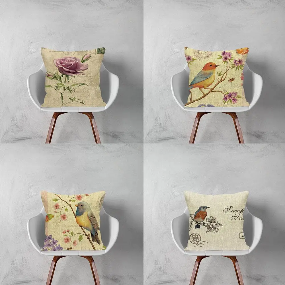 

45*45cm Flower And Bird Pattern Pillowcase Retro Cushion Cover Home Bed Decoration Sofa Pillowcase Home Decor E5Q1