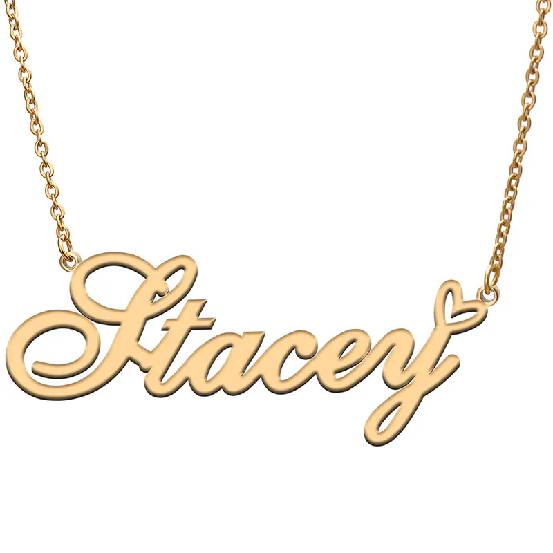 

Love Heart Stacey Name Necklace for Women Stainless Steel Gold & Silver Nameplate Pendant Femme Mother Child Girls Gift