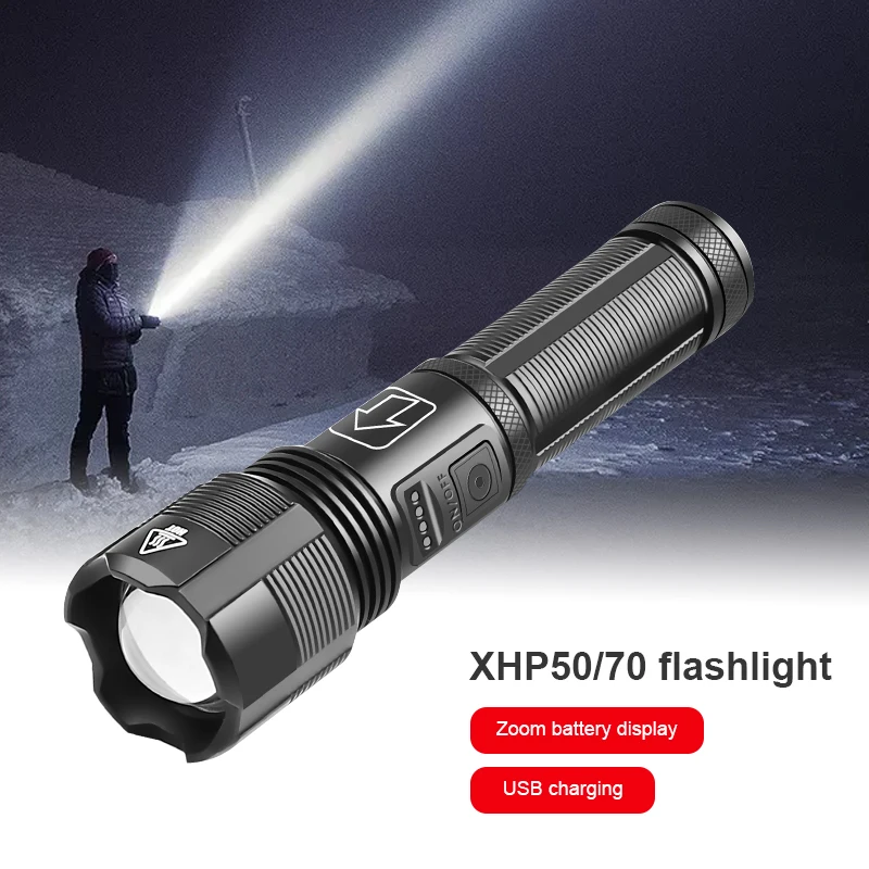 

1pc Newest XHP50/XHP70 Multi-function Glare Flashlight Telescopic Zoom Torch USB Charging Hand Lamp For Outdoor Camping Car