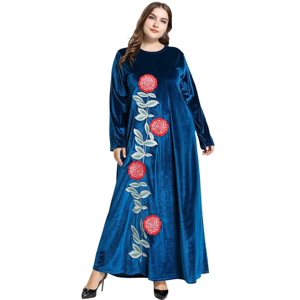 Женское бархатное платье макси с вышивкой, элегантное вечернее платье в мусульманском стиле для Среднего Востока