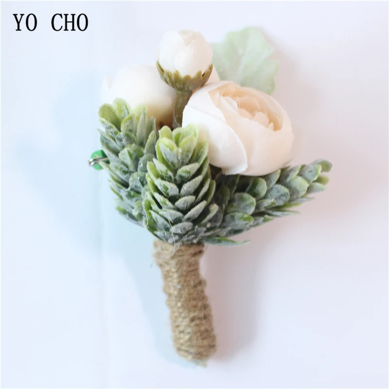 boutonniere-G YO CHO искусственный шелк Sasanqua цветок бутоньерка для жениха корсаж Свадебный браслет на запястье Розовый Оранжевый Свадебные принадлежности - Цвет: boutonniere-G