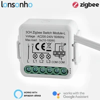 lonsonho tuya zigbee smart switch module 3 gang without neutral wire remote control compatible alexa google home assistant