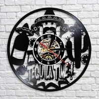 tequila time vinyl record wall clock bar alcohol restaurant wine drink wall clock watches personality tequila club business sign