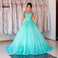 turquoise quinceanera dresses ball gown off the shoulder tulle appliques lace princess sweet 16 dresses graduation gown