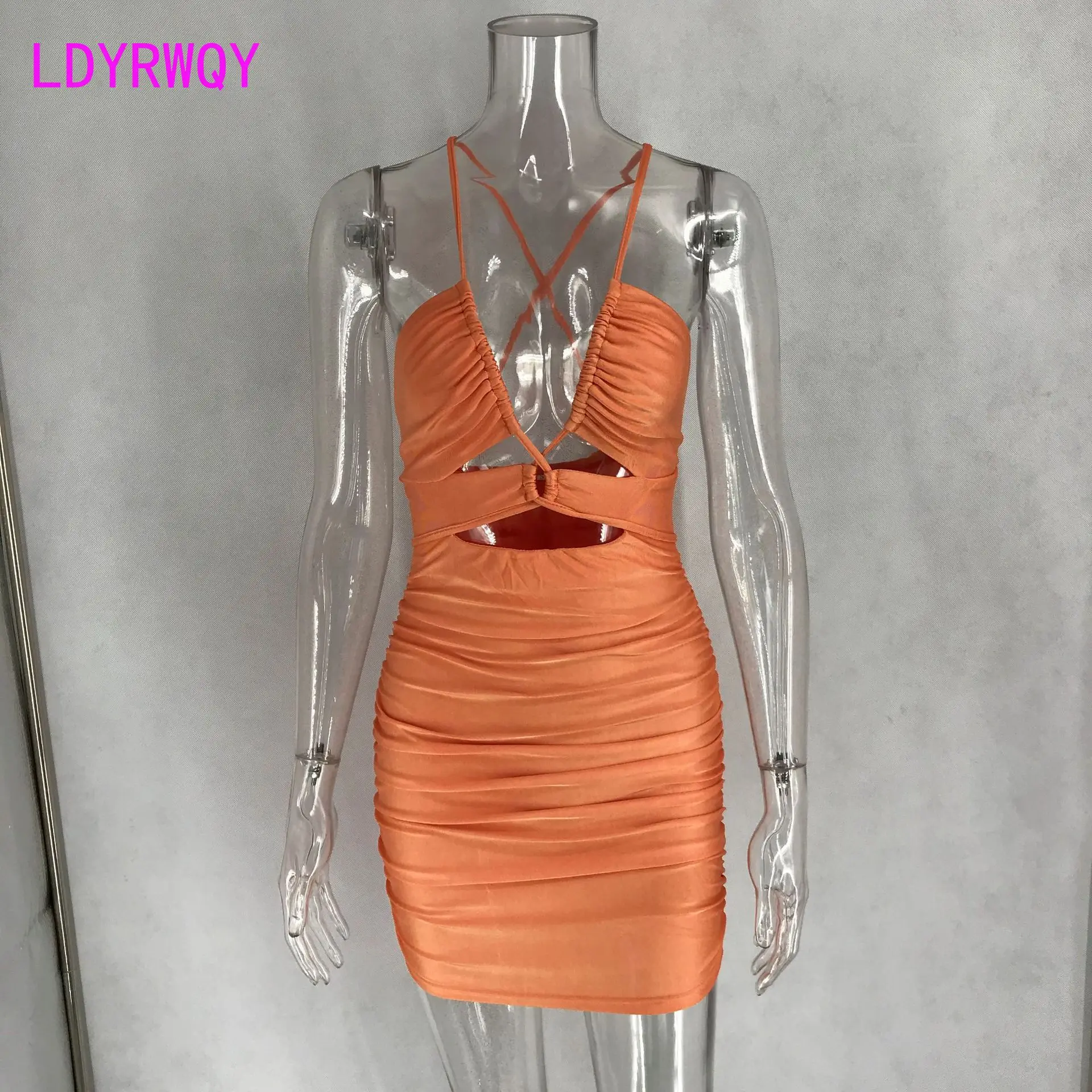 

New - style European and American tie belt sexy temperament slim body wrap buttock dress