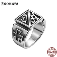 gomaya rings for men stainless steel cross mysterious literals vintage double rings gifts for boyfriend fashion jewelry new