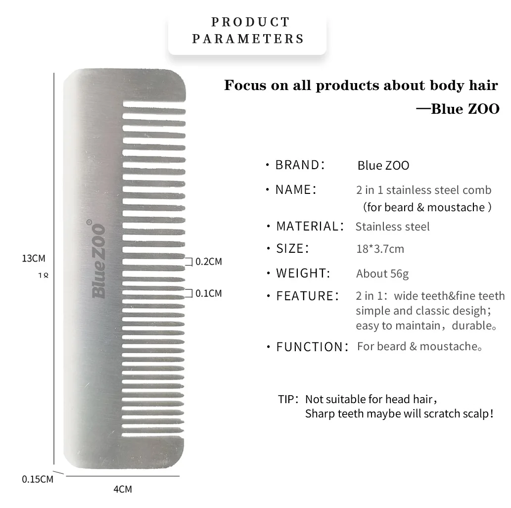 

Blue ZOO Men's Hair Comb Beard Stainless Steel Nursing Comb Steel Comb Hair Comb Detangling Comb Hairstyles Equipment
