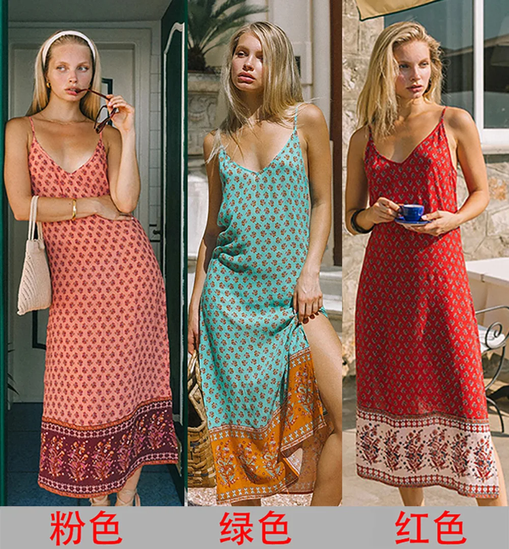 

Linglewei New Spring and Summer Women's Dress Bohemia printing Straight Camisole Fresh and sweet dress