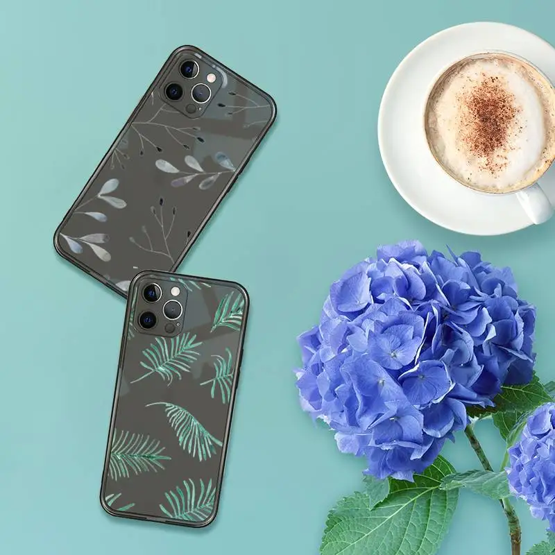 

Watercolor plants with flowers Phone Case For iPhone 12 11 8 7 se 2020 pro X XS XR MAX Plus Black Transparent Cover