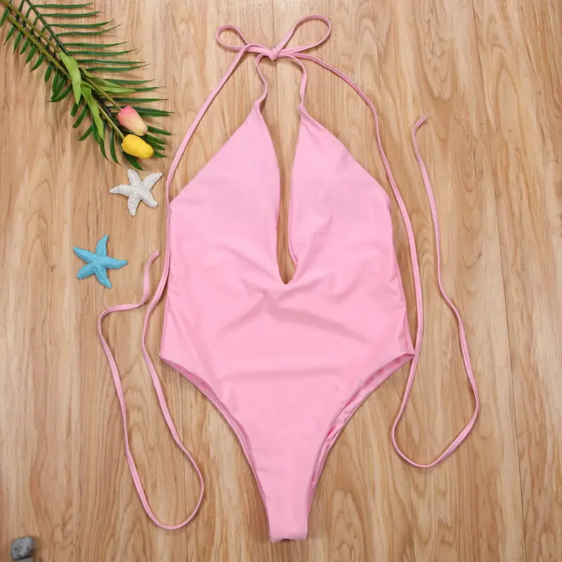 

Women Bandage One Piece Sexy Deep V neck Bikini Monokini Push Up Padded Bra Swimwear Swimsuit Hot