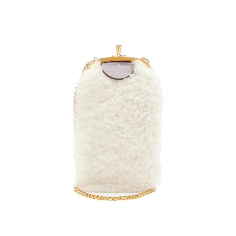 

[EAM] Women New White Clip Phone Bag Lambswool Mini Cute Personality All-match Crossbody Shoulder Bag Fashion Tide 2021 18A0756