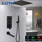 Смеситель для душа ZAPPO, матовый черный латунный кран с цифровым дисплеем, 3 функции, набор цифровых смесителей для душа