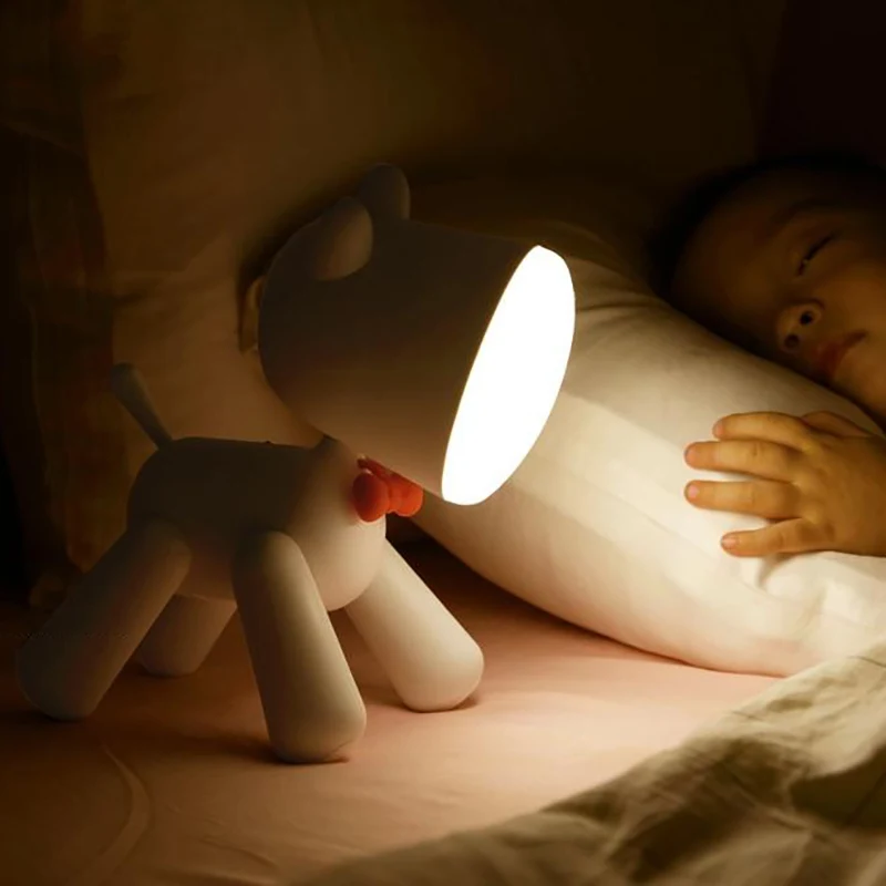 LED Puppy NighLight Tail Switch Flexible Bodies USB Rechargeable Soft Light Eye Protection Kids Animal Table Reading Lamp