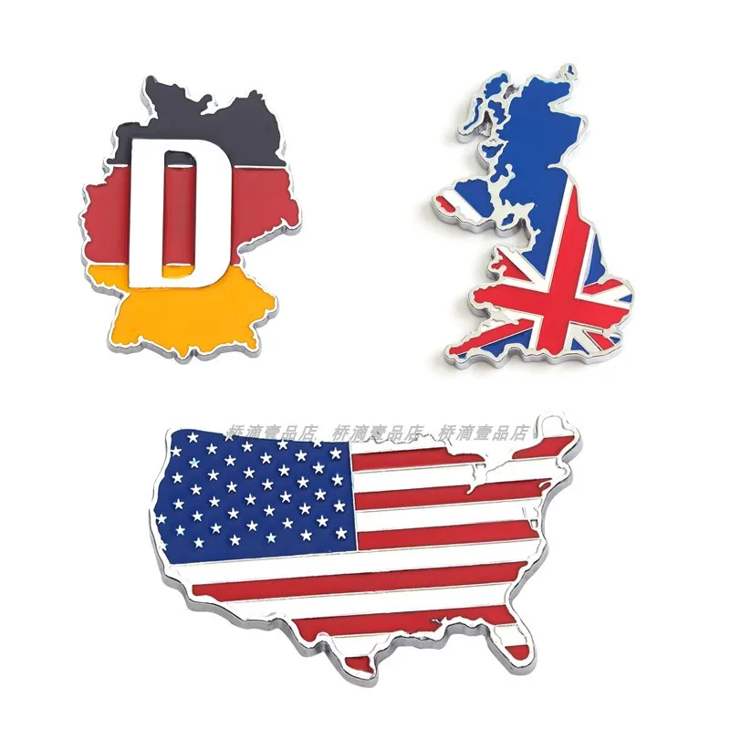 

3D Metal Map Sticker Car Badge US UK DE FR