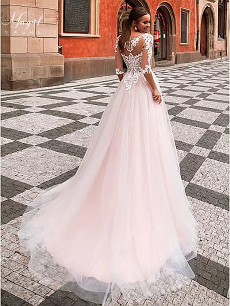

MNGRL New Simple Wedding Dress Backless Sleeveless Design Chiffon Lace Bride Dresses Princess Dress Plus Size Tailor-made