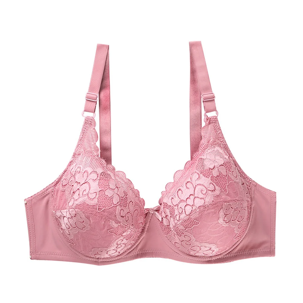 

Plus Size Sexy Lace Bra Underwired Gather Adjustment Ladies Lingerie Bras For Women Embroidery Underwear BH Top C D DD E F Cup