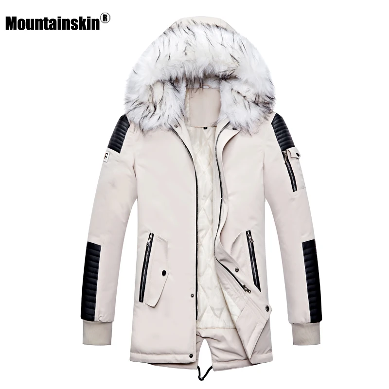 Moutainskin зимнее Мужское пальто с меховым капюшоном, длинная хлопковая куртка, мужские повседневные парки, модные толстые теплые пальто, Мужская брендовая одежда SA611