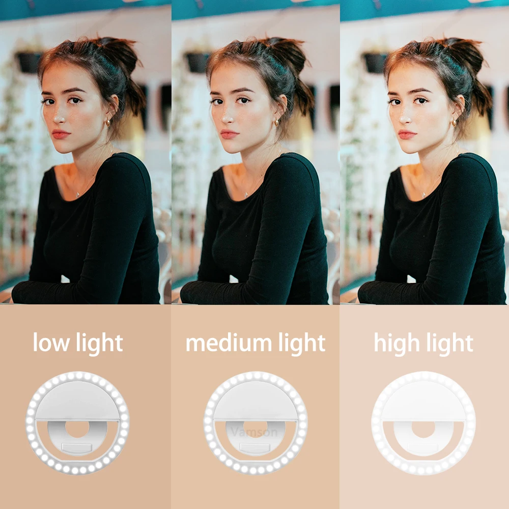 

Vamson Ring Light USB Charge Selfie Portable Flash LED for iPhone for Huawei Ring Light Enhancing Photography for Xiaomi VL01