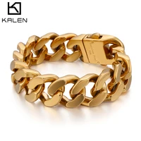 kalen high quality mens bracelet jewelry 22cm stainless steel dubai gold color heavy chunky link chain bracelets bangles