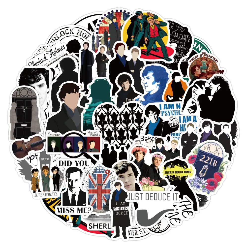 50pcs british tv show sherlock cartoon stickers for laptop motorcycle diary planner scrapbook diy decal stationery sticker toys free global shipping