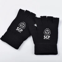 scp special containment procedures foundation logo cosplay gloves warmth riding half finger knitting gloves