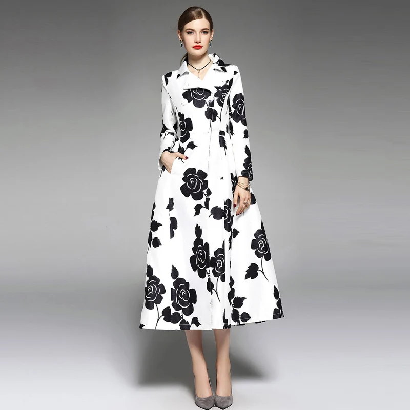 Осенняя Женская одежда женские тонкие тренчи с высокой талией и цветочным