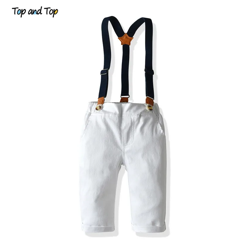 Top and Children Boys Clothing Set Gentleman Outfits Long Sleeve Striped Bowtie Shirt+Suspender Trousers Kids Clothes | Детская одежда