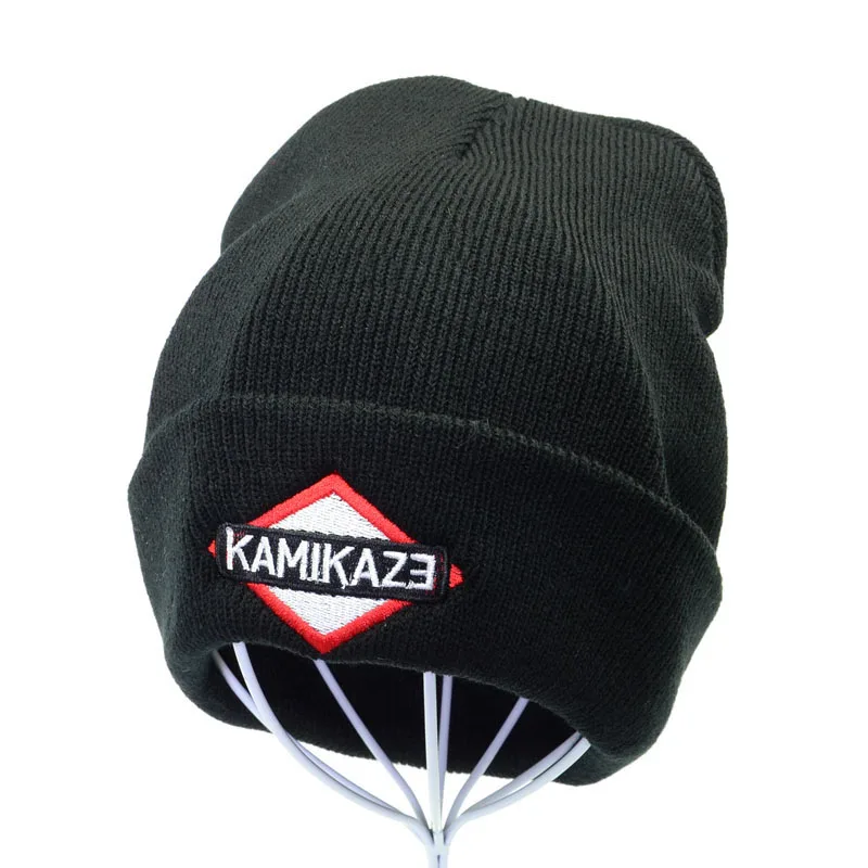 Kamikaze вязаная шапка Eminem последний альбом шапки KAMIKAZE вышивка бини зимняя теплая Skullies& лыжные шапочки эластичная вязаная шапка - Цвет: Черный