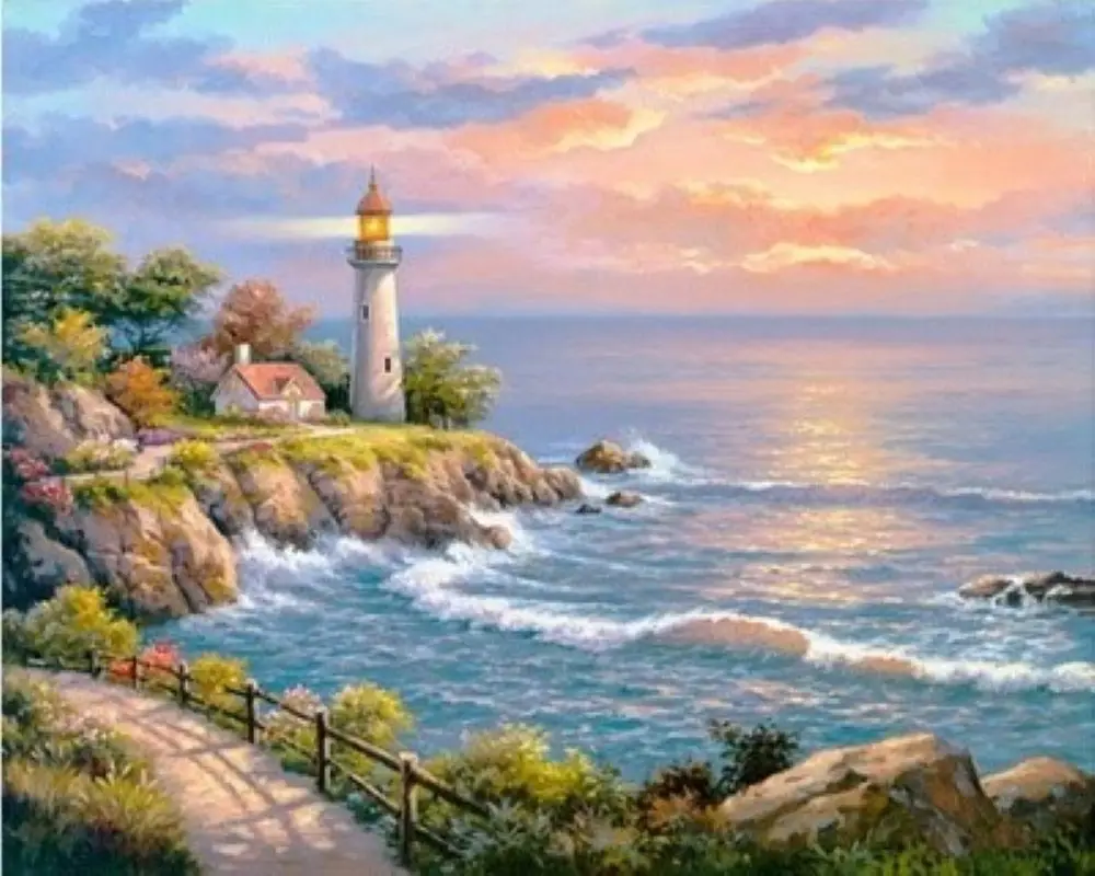 5D DIY Landscape Diamond Painting Mosaic Full Round Drill Embroidery Seaside Scenery Plant Picture Home Decoration Gift | Дом и сад
