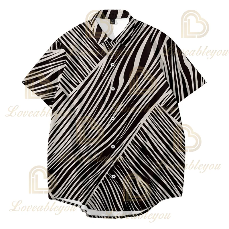 

Camisa Masculina Wave Line Abstract Lattice Zebra Pattern 3d Print Shirt Short Sleeve Men and Women Couple Trend Casual Ins