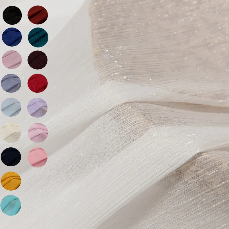 

Soft Glitter Crepe Silver Metallic Striped Chiffon Tulle Fabric for Sewing Women Dress,Shirts,White Pink Blue Red by the meter