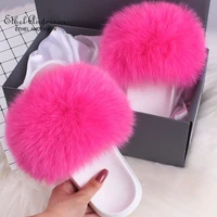 2021 chic fur slides summer real fox fur slippers women flat sandals fashion fluffy fur shoes