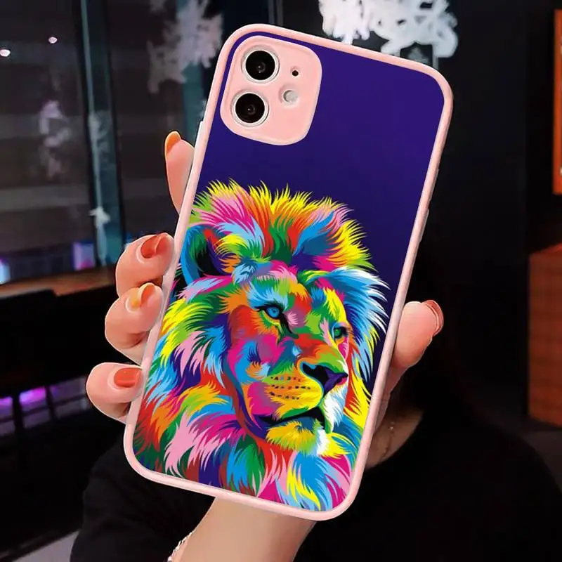 

Phone Case For iPhone 12 11 Mini Pro XR XS Max 7 8 Plus X Big Lion On Stone Snow Matte transparent Pink Cover