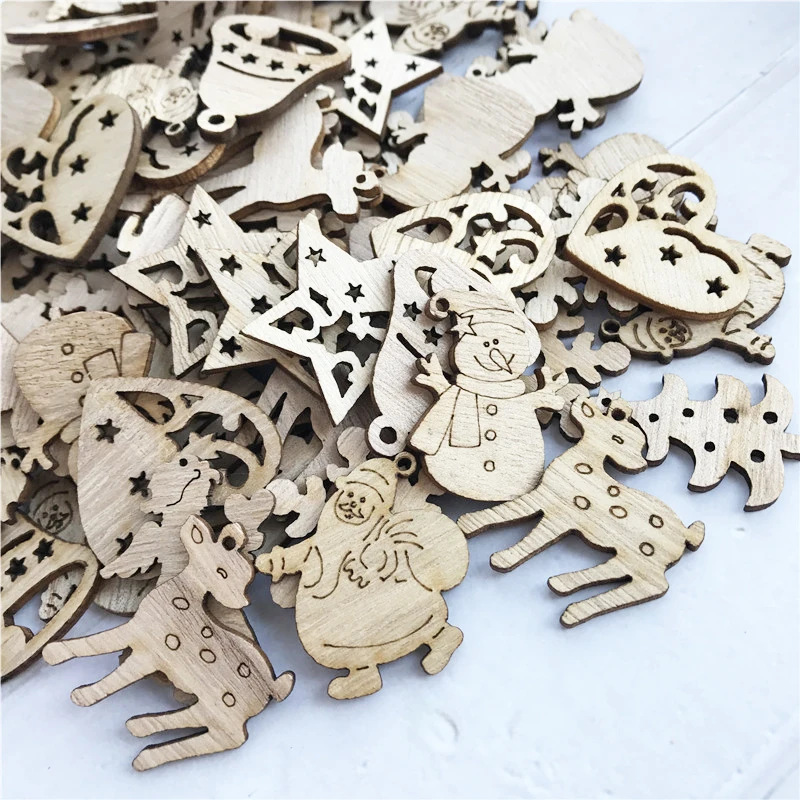 50/100 шт. DIY Плетеный абажур из натурального дерева чип Рождественская елка висячие украшения кулон подарки для детей Снеговик Форма Рождество украшения для дома