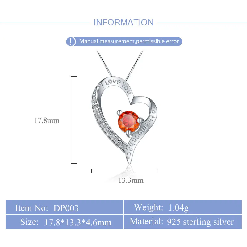 CLUCI ожерелье из стерлингового серебра 925 пробы с красным цирконием в форме сердца