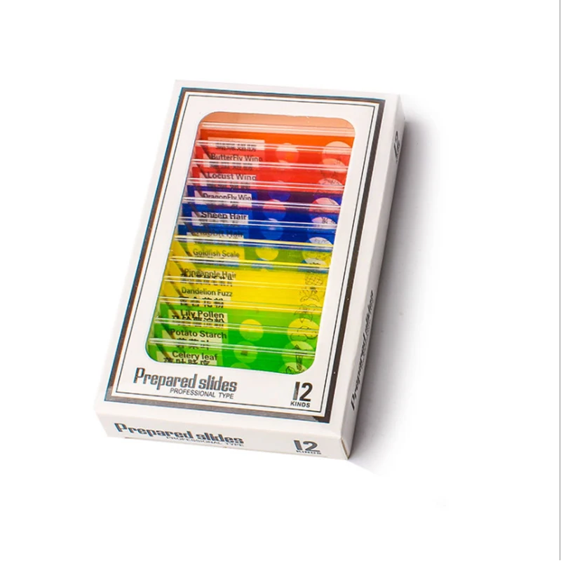 

12 PCS Prepared Microscope Slides Specimen Animals Insects Plants Flowers Sample For Children Student Enlighten Education