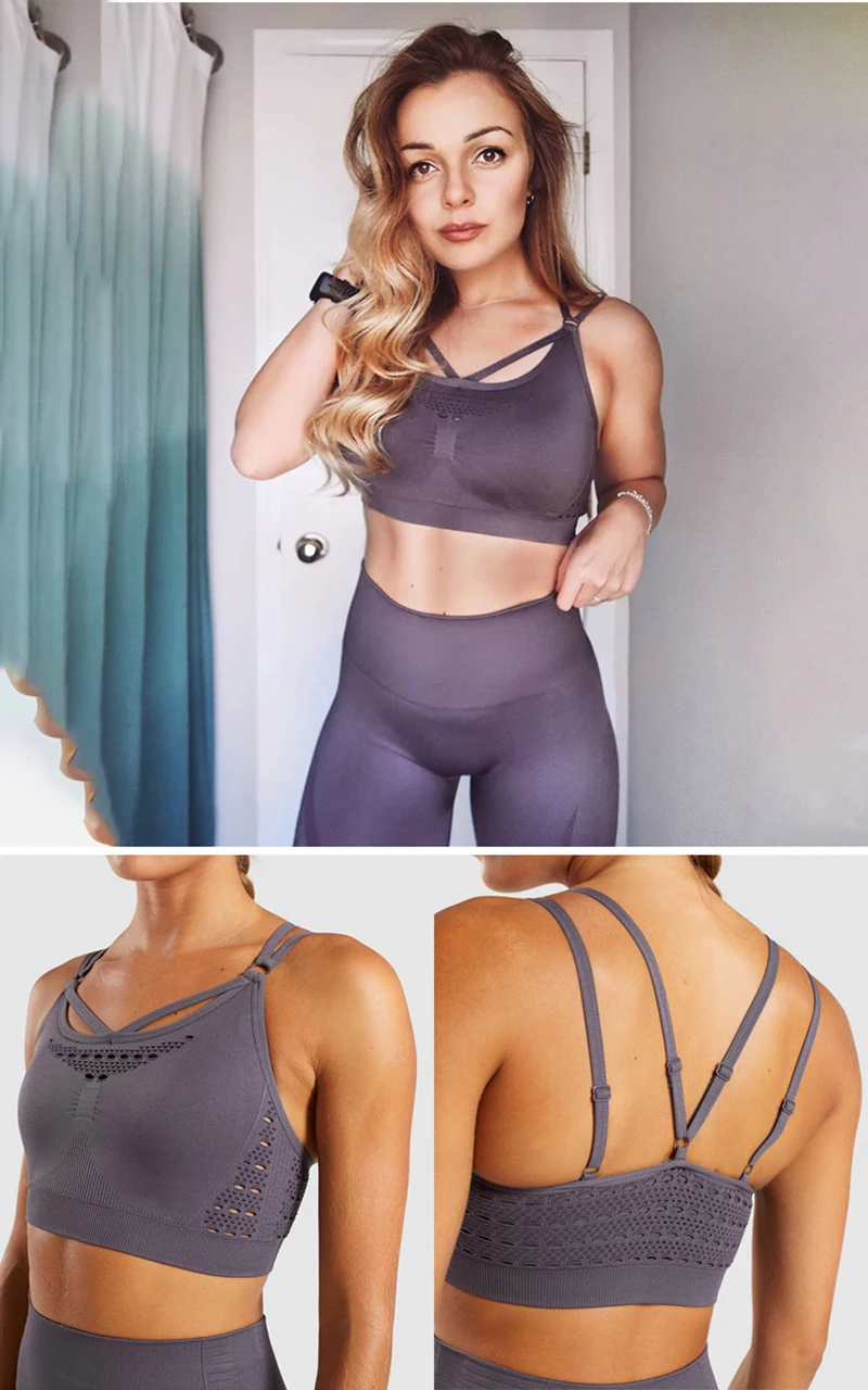 SALSPOR Women Shark Seamless Sport Bra High Elastic Hollow Yoga Bra Push Up Fitness Underwear Quick Dry Running Gym Tank Top