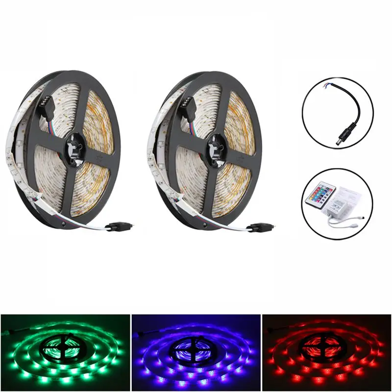 

10M 600Leds 3528 Smd Rgb 2X 5M Led Light Strip + 44 Key Ir Remote Controller