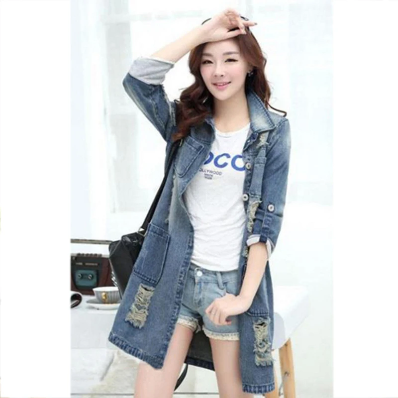 Big Size 4XL 5XL Women Denim Jacket Long Jeans Coat Casual Frayed Female Basic Jackets Outwear 2019 New Plus | Женская одежда