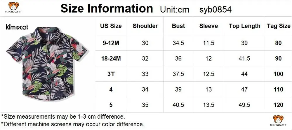 Kimocat/Одежда для маленьких мальчиков рубашка с короткими рукавами и цветочным