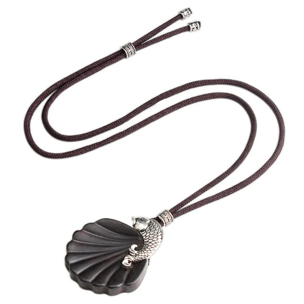 Retro Handmade black Sandalwood alloy Natural Stone Pendant Necklace Sweater Chain N602 |