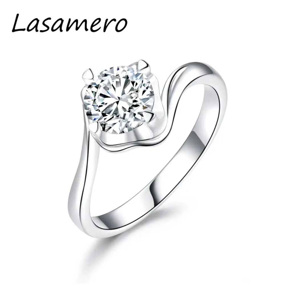 

LASAMERO Solitaire Engagement Ring 1.00CT Round Cut 6.5MM DEF Moissanites Solid 14K Gold Twist Design Wedding Anniversary Ring