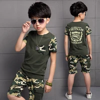 summer kids outdoor sports clothes children casual short sleeved boys camouflage uniforms t shirt top and shorts sets 5 14 year