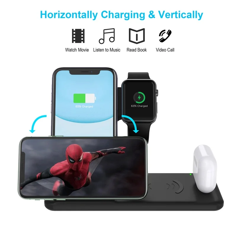 Быстрое беспроводное зарядное устройство Tongdaytech 4 в 1 Qi для Iphone XS 12 11 Pro Max