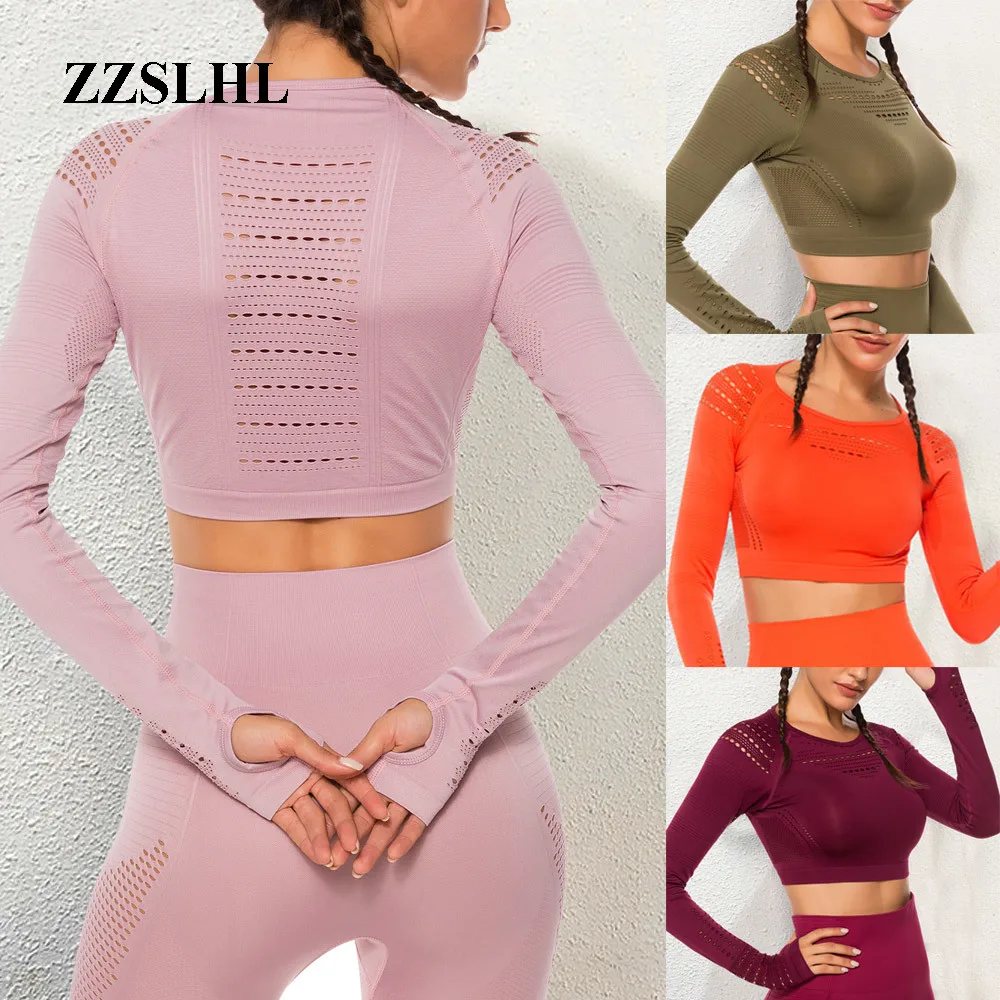 Безупречный трикотажный бесшовный топ для йоги фитнеса с длинным рукавом