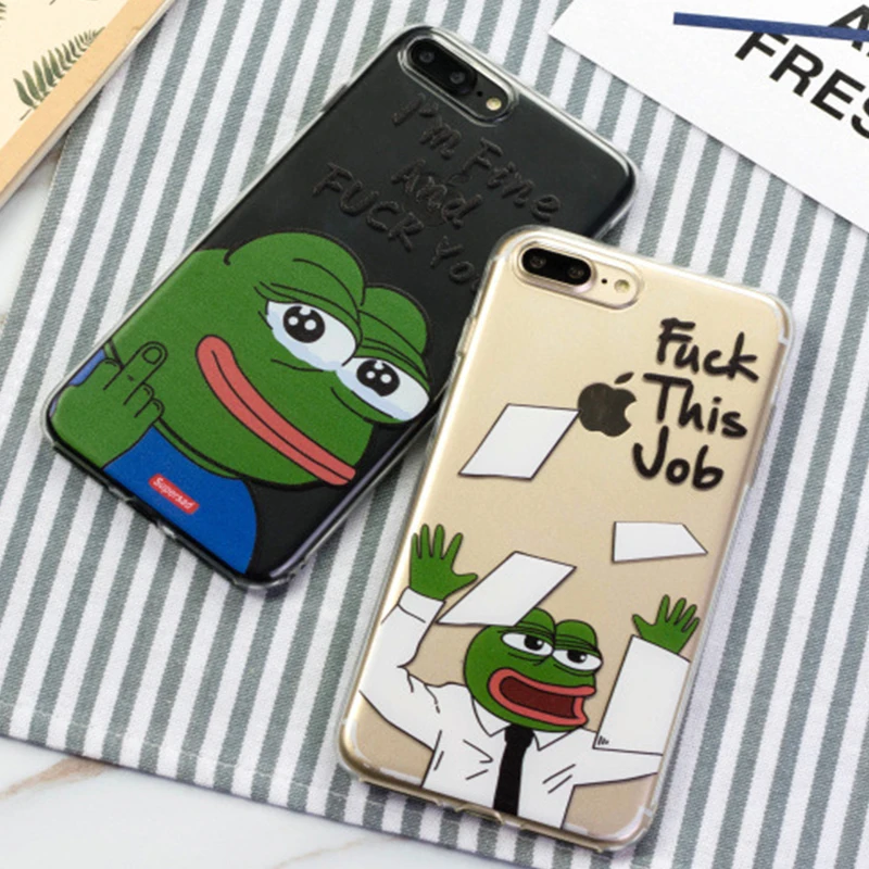 IPHONE7/7Plus/8/8plus/X/XS/XR/XS MAX TPU Clearly phone Case Sad Frog Pepe Ultra-thin Creative Soft Protective Cover |