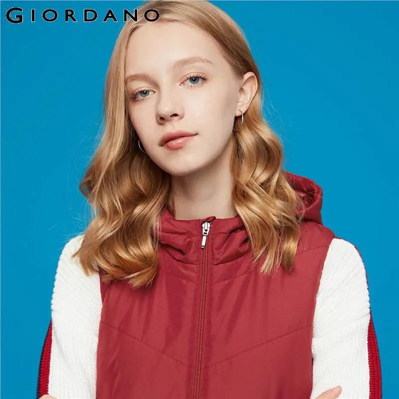 Giordano женский жилет без рукавов с капюшоном застежкой на молнии имеется несколько