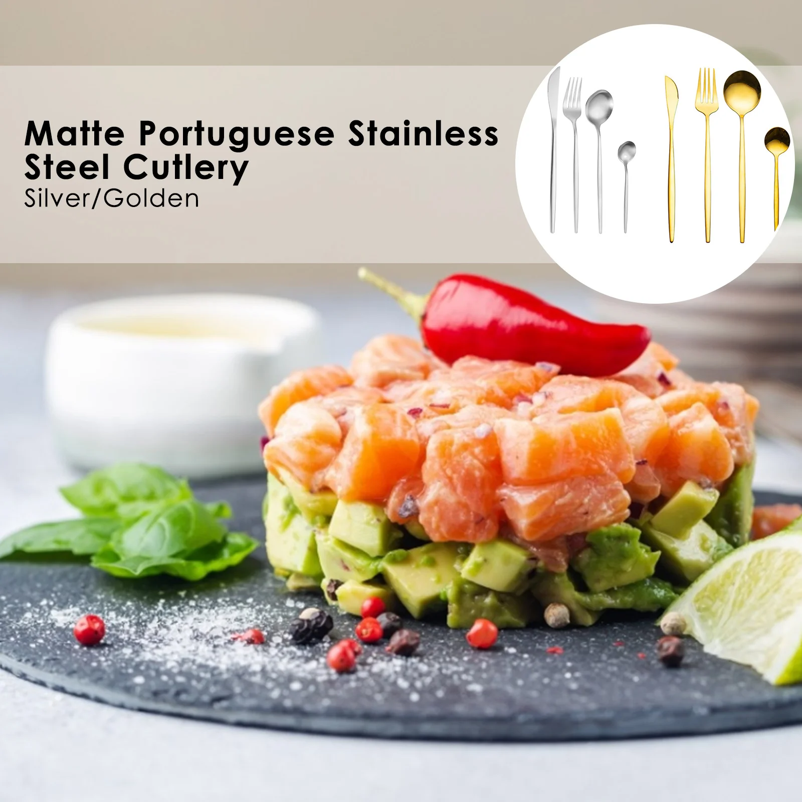 

Titanium Gold 304 Portugal Tableware Stainless Steel Knife, Fork and Spoon Set Western Hotel Steak Knife and Fork